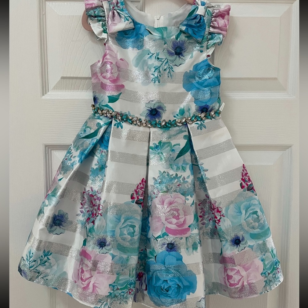 Blue and pink floral girls dress